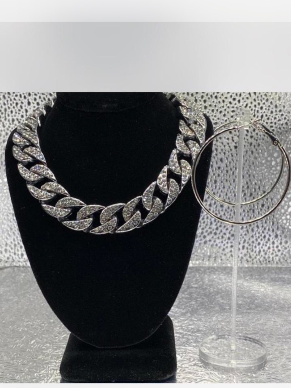 *** Iced Crystal Pavé Cuban Link Necklace /  Hoop Earrings - Silverwear ^^^